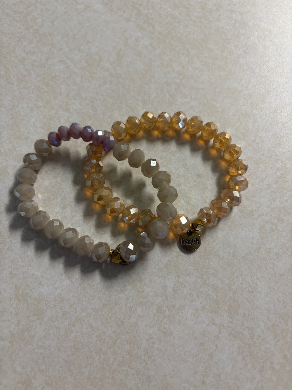 Erimish Gold, greyish & Light Purple Faceted Stretch Bracelet Set. 2.